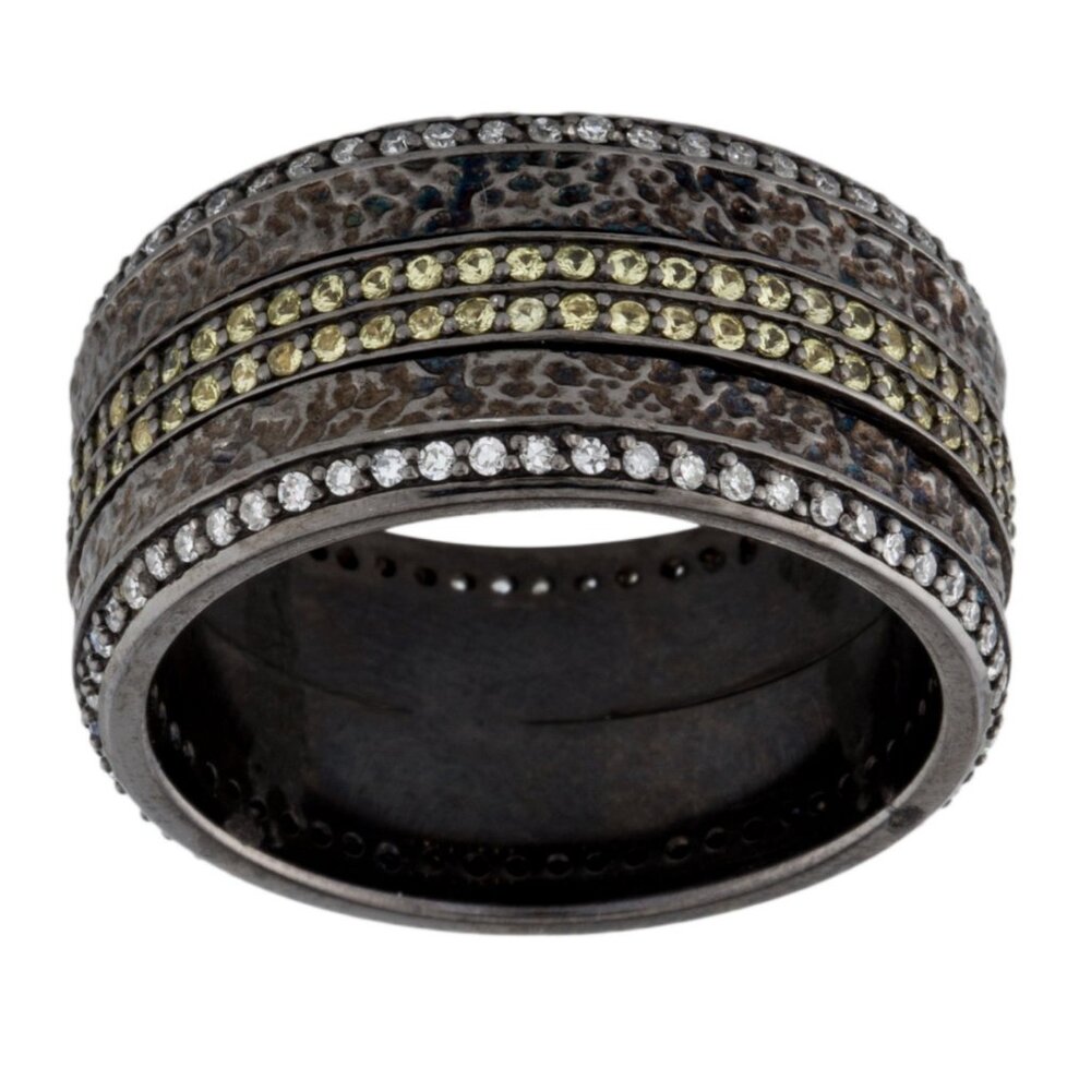 STEPHEN WEBSTER DIAMOND & YELLOW SAPPHIRE STERLING SS HIGHWAY SPINNER BAND RING - Picture 3 of 6